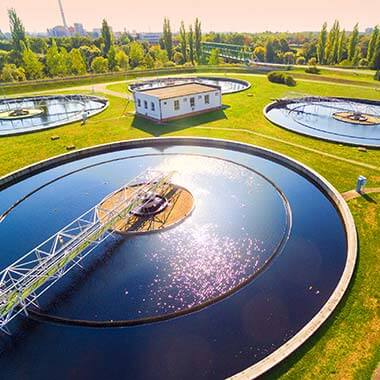 An equalization basin at a water treatment plant. These basins are a great tool for monitoring chlorine and ensuring safe levels before discharged into the environment.